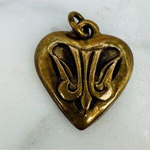Jeep Collins Heart Pendant Brass Dove Design Signed Dainty Christian Vintage